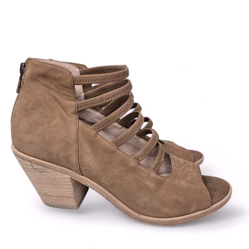Eileen Fisher James Heels Women's Nubuck Lacey Strap Open Toe Chunky Heel‎ 8.5